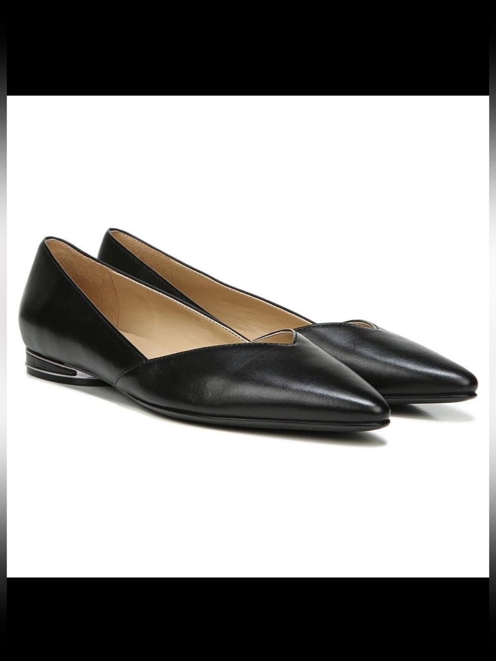 Naturalizer Havana Black Leather Pointed Toe Flats 9W Wide | New in Box